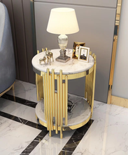 Load image into Gallery viewer, Designer Gold Plated Marble Contemporary End Table
