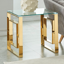 Load image into Gallery viewer, Geometric designer glass top end table
