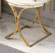 Load image into Gallery viewer, Marble top gold base end table
