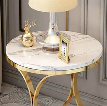 Load image into Gallery viewer, Marble top gold base end table
