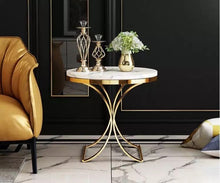 Load image into Gallery viewer, Marble top gold base end table
