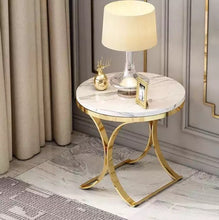 Load image into Gallery viewer, Marble top gold base end table
