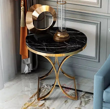 Load image into Gallery viewer, Marble Top Gold Base End Table
