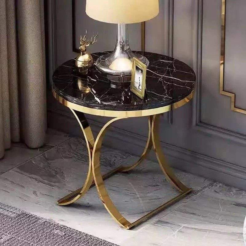 Marble Top Gold Base End Table