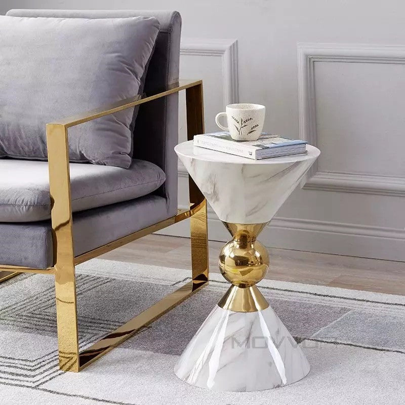 Hourglass white Marble Side Table