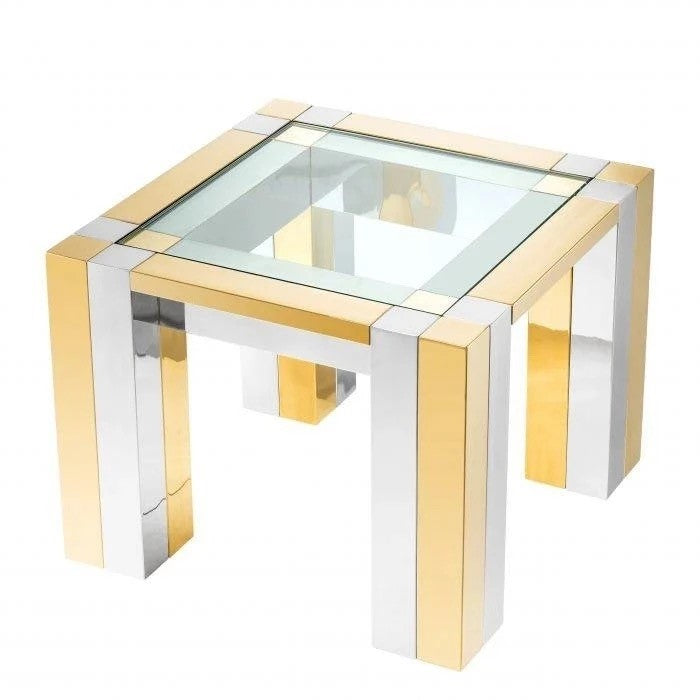 Geometric Metal Square Glass Top End Table