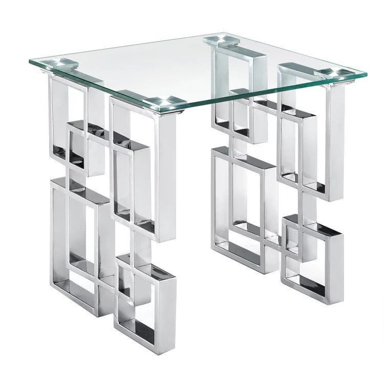 Geometric Designer Glass Top End Table