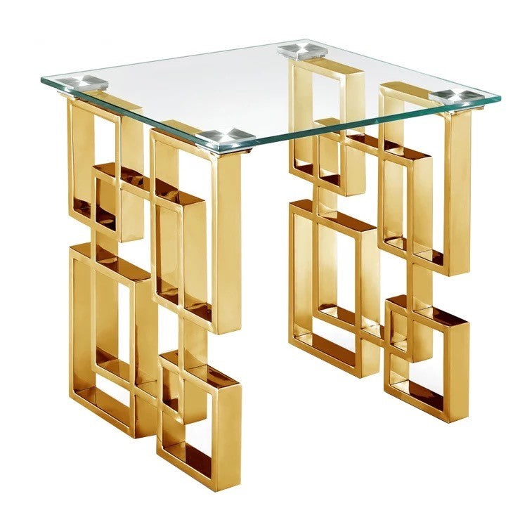 Geometric Designer Glass Top End Table