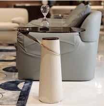 Load image into Gallery viewer, Contemporary Leather/Glass Top End Table
