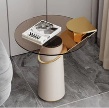 Load image into Gallery viewer, Contemporary Leather/Glass Top End Table
